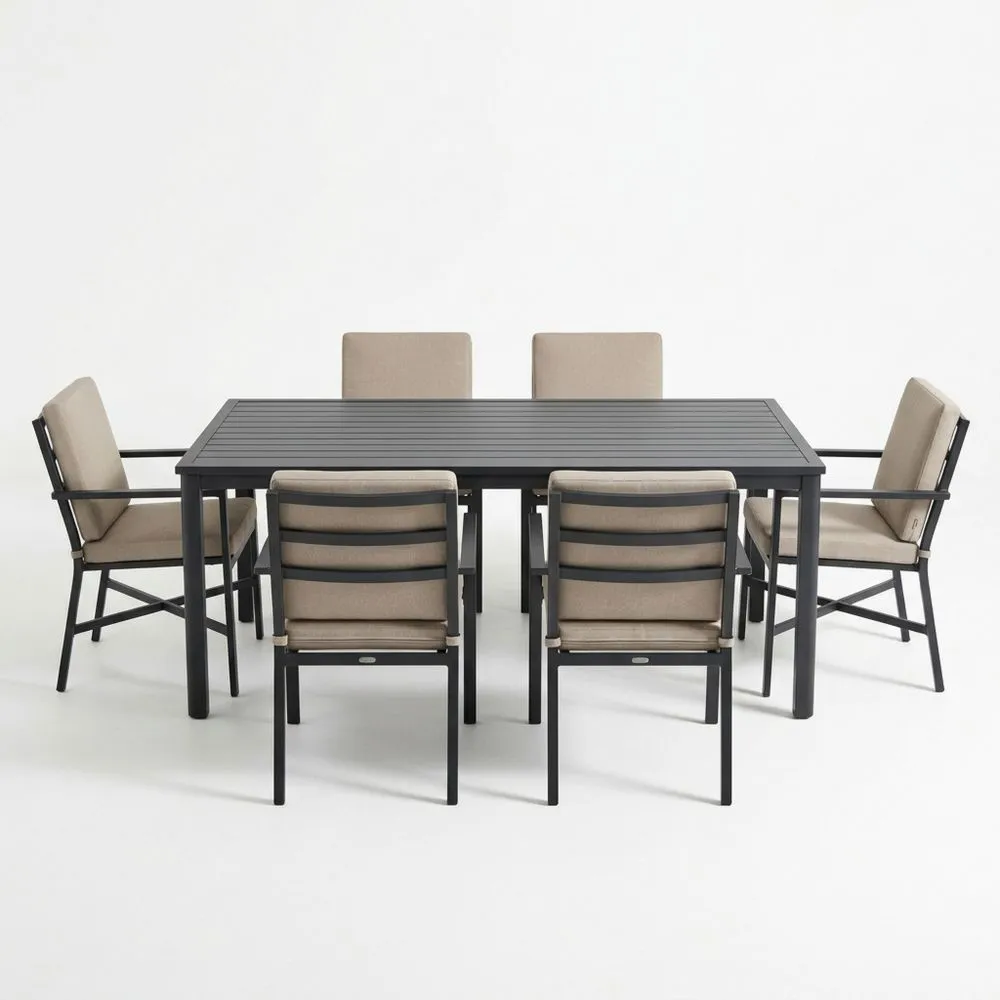 Gartenmöbelset Tisch und 6 Stühle Aluminium Textilgewebe Schwarz Beige-Lofthavench
