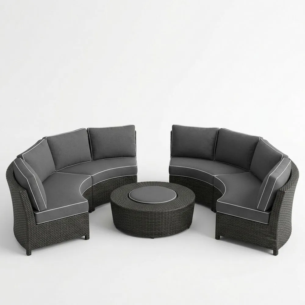 Gartenmöbel Set Rattan Rundsofa Schwarz/Grau-Lofthavench