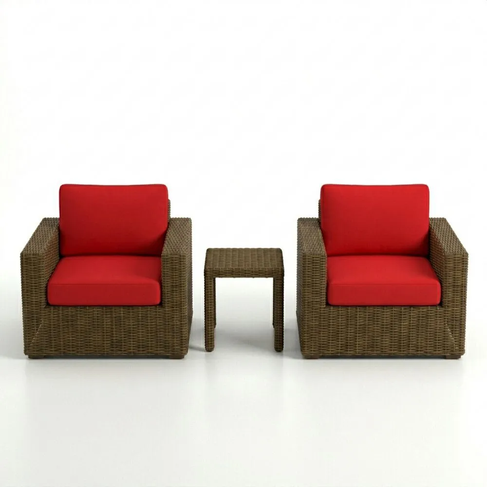 Rattan Terrassenmöbel Set mit Roten Kissen-Lofthavench