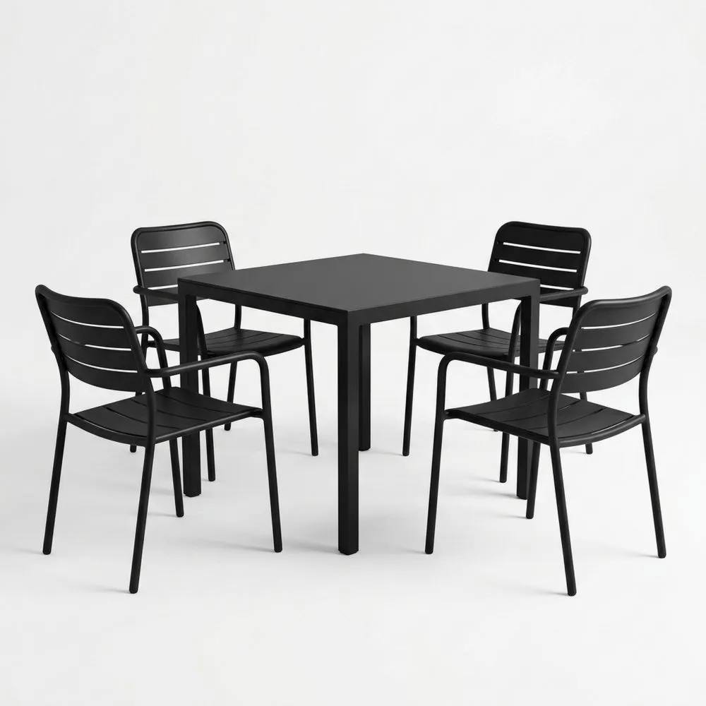 Aluminium Tisch-Set mit 4 Stühlen Schwarz-Lofthavench