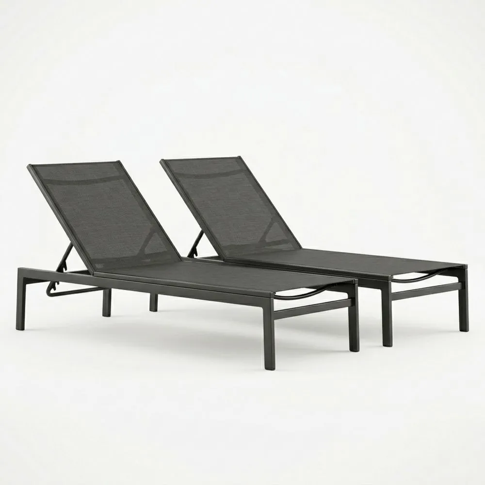 2er Set Gartenliege Aluminium Textilene verstellbar 196 cm Schwarz-Lofthavench