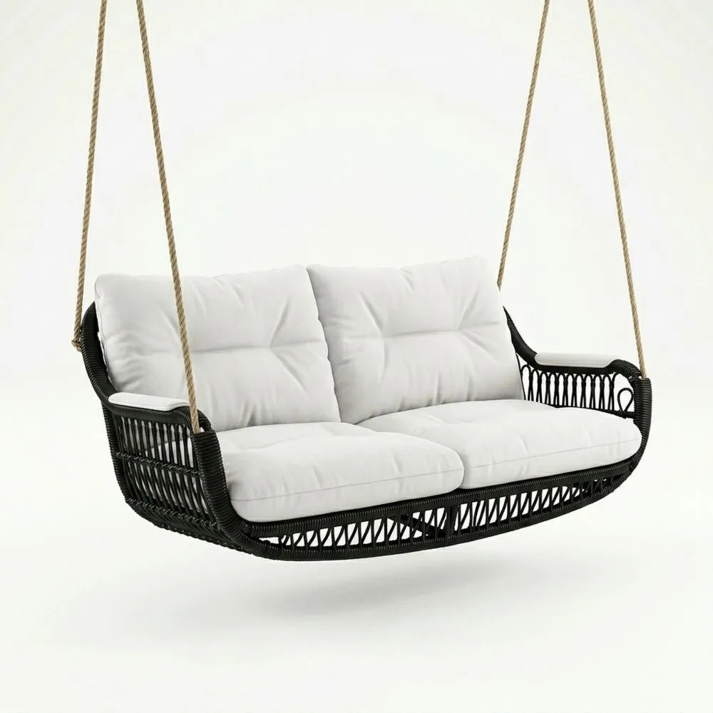 Hängesofa aus Geflecht mit Kissen Schwarz Weiß-Lofthavench