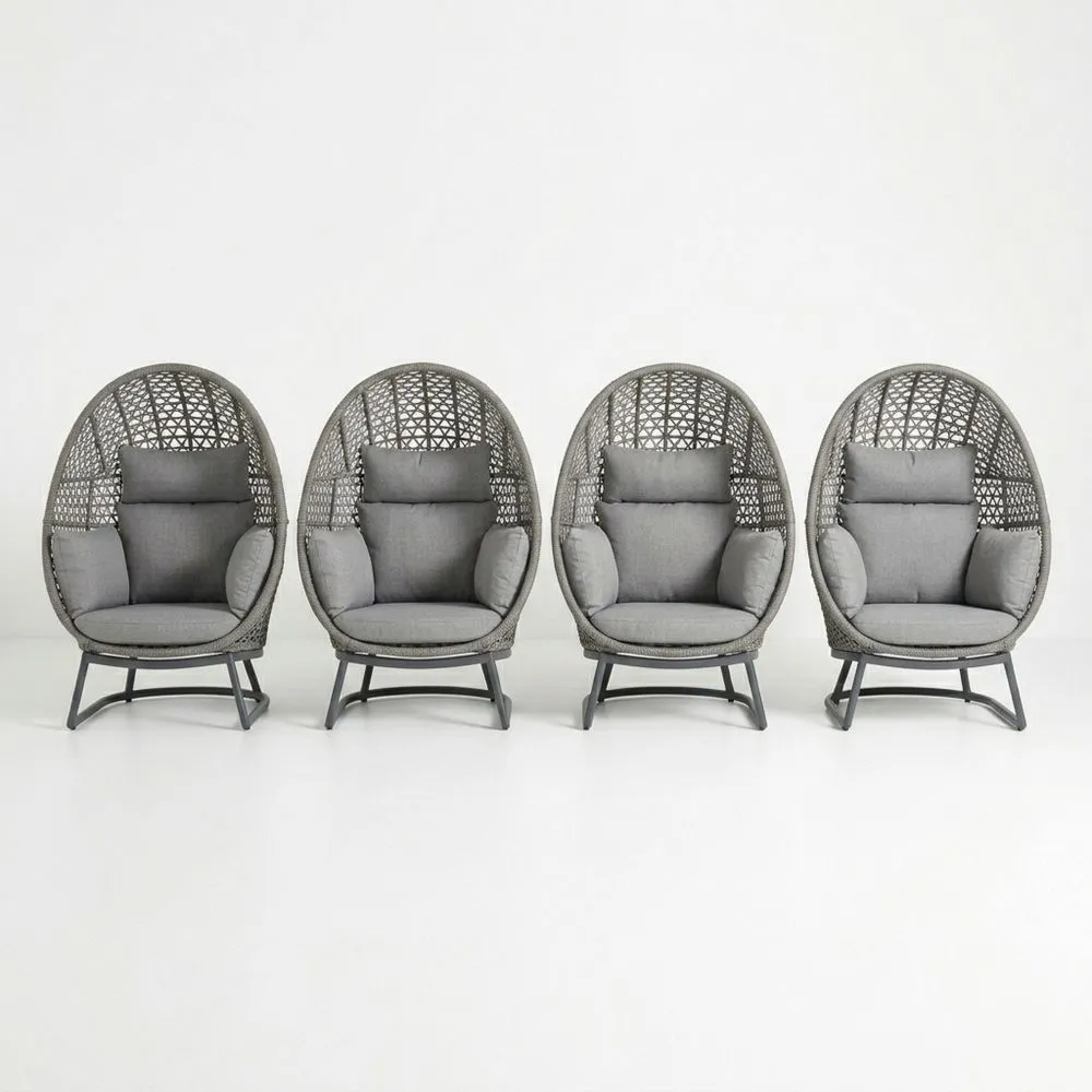 4er Set Outdoor Sessel Polyrattan mit Kissen Grau Pulverbeschichteter Stahlrahmen-Lofthavench