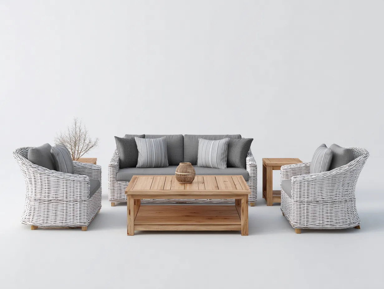 Sofy ogrodowe - rattan syntetyczny-drewno-tkanina - 188 x 80 x 87 cm - szary-beżowy - nowoczesny-Noluxaliving
