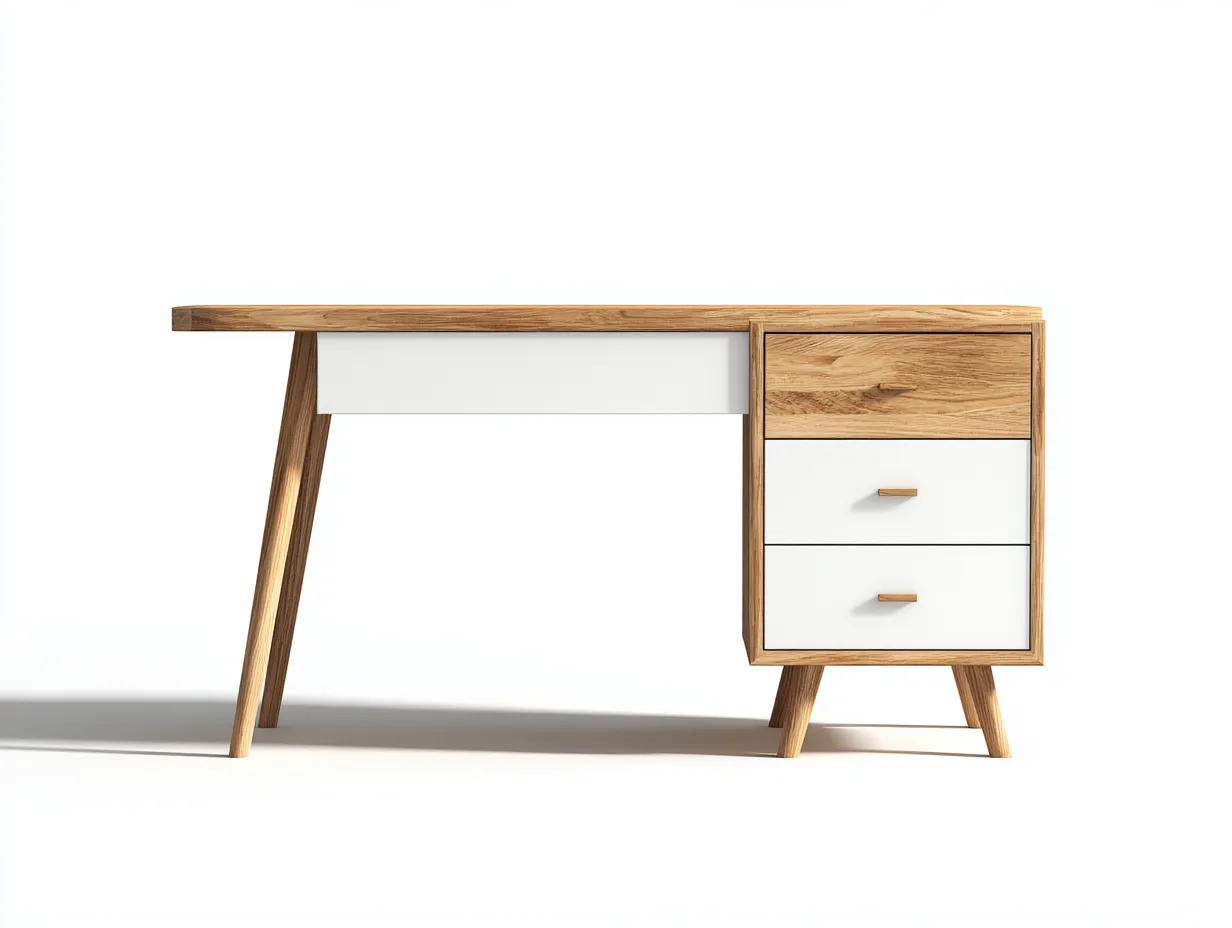 Biurka - drewno-płyta drewnopochodna - 152 x 60 x 75 cm - biały-drewniany - styl skandynawski-Noluxaliving