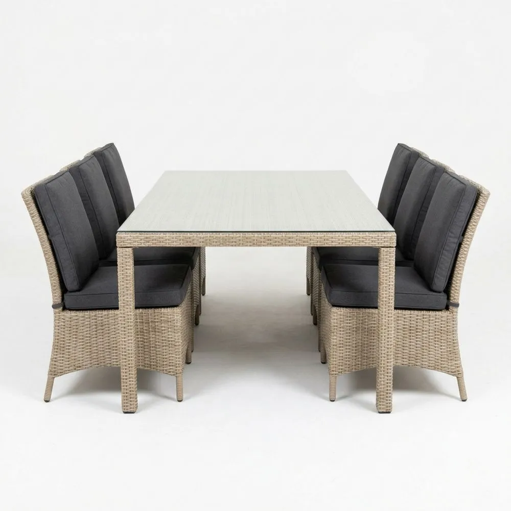 Set da Pranzo Rettangolare in Rattan con Vetro e 6 Sedie