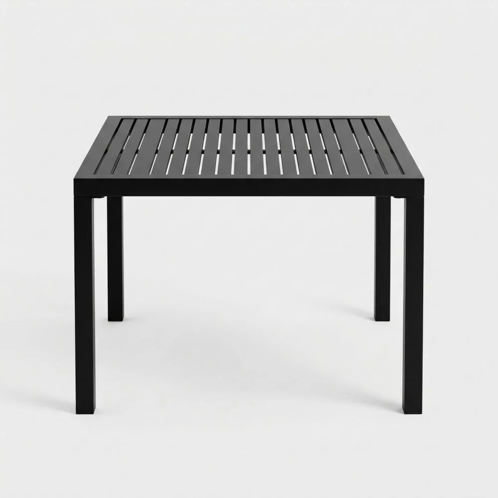 Tavolo da pranzo da esterno quadrato in acciaio nero