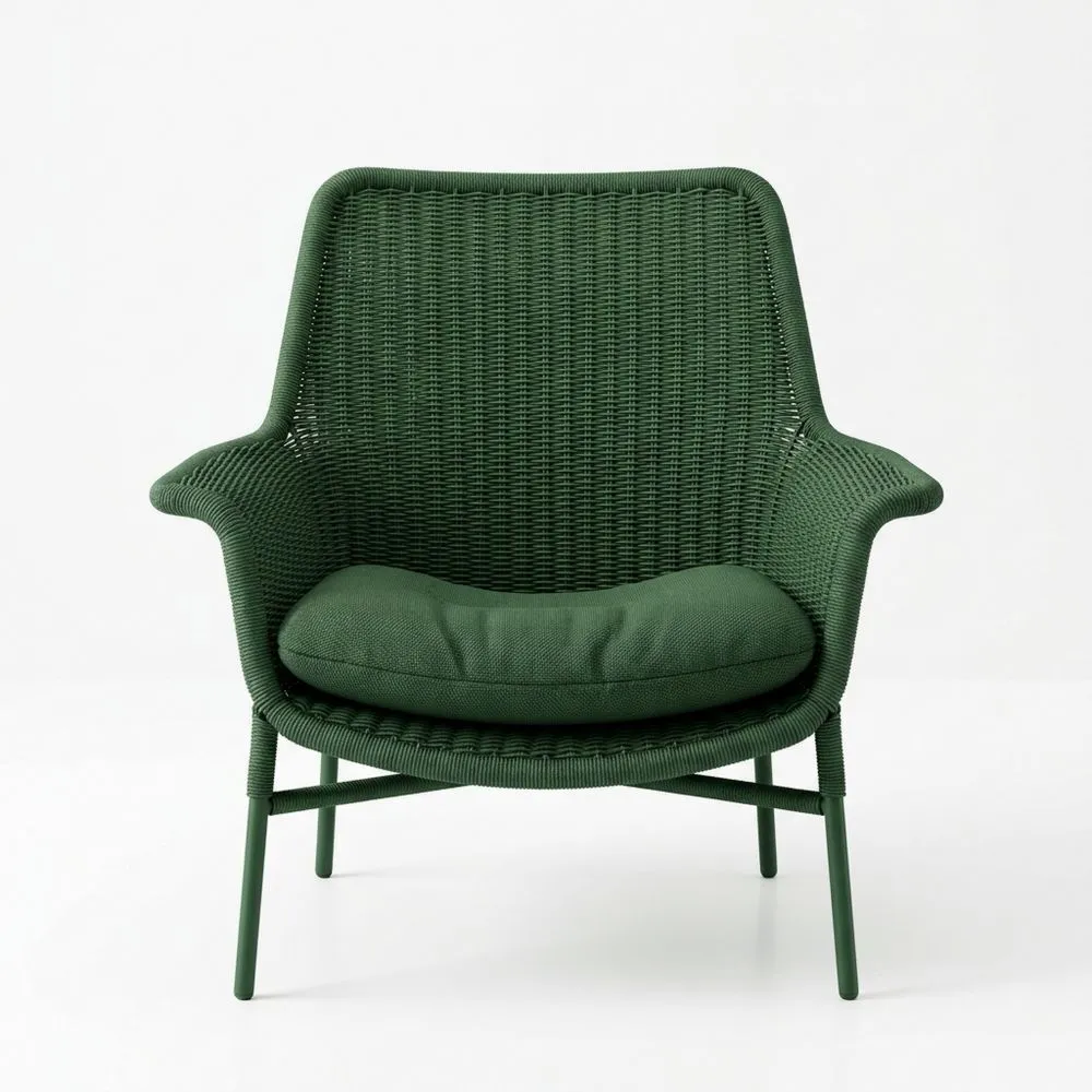 Poltrona in Rattan Sintetico Verde con Cuscino