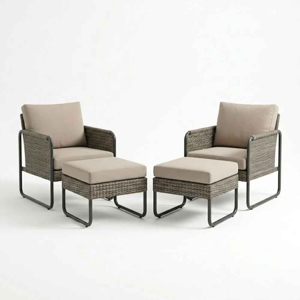 Set di poltrone da relax da esterno con poggiapiedi in rattan e acciaio