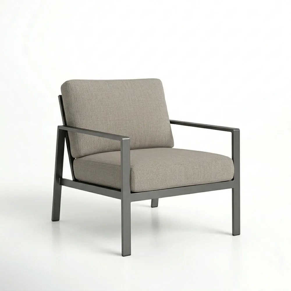 Poltrona da Esterno in Alluminio con Cuscini in Poliestere Grigio