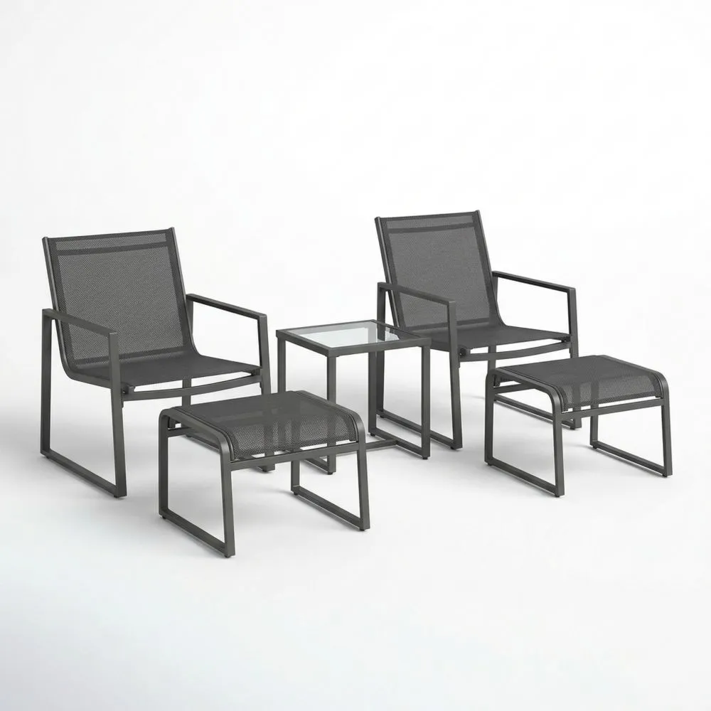 Set di poltrone da relax da esterno in acciaio e tessuto a rete grigio antracite
