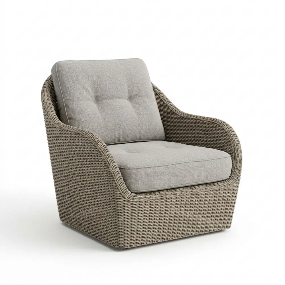 Poltrona in Rattan con Cuscini Grigi