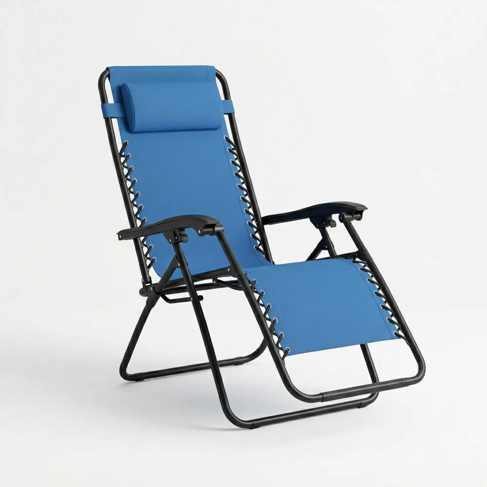 Sedia sdraio in acciaio e tessuto blu