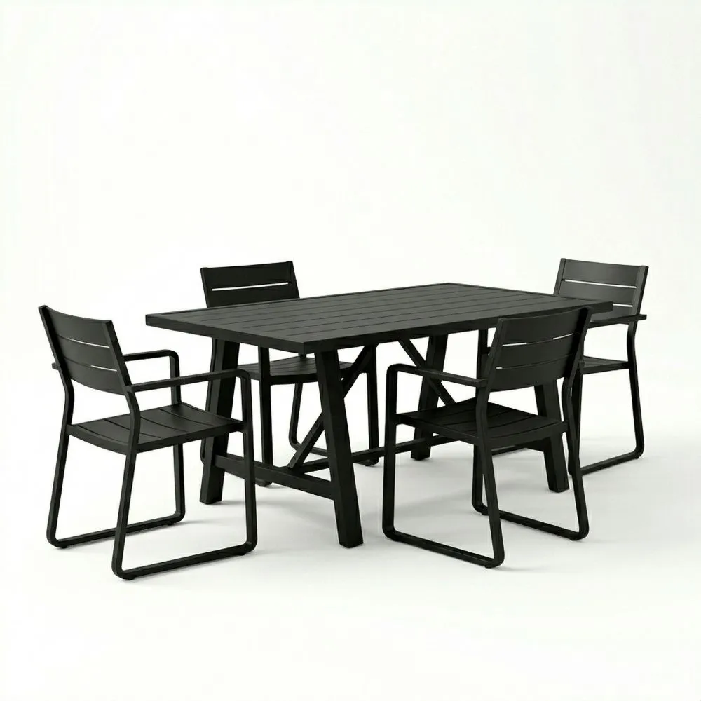 Set da pranzo da giardino in alluminio nero con tavolo e sedie