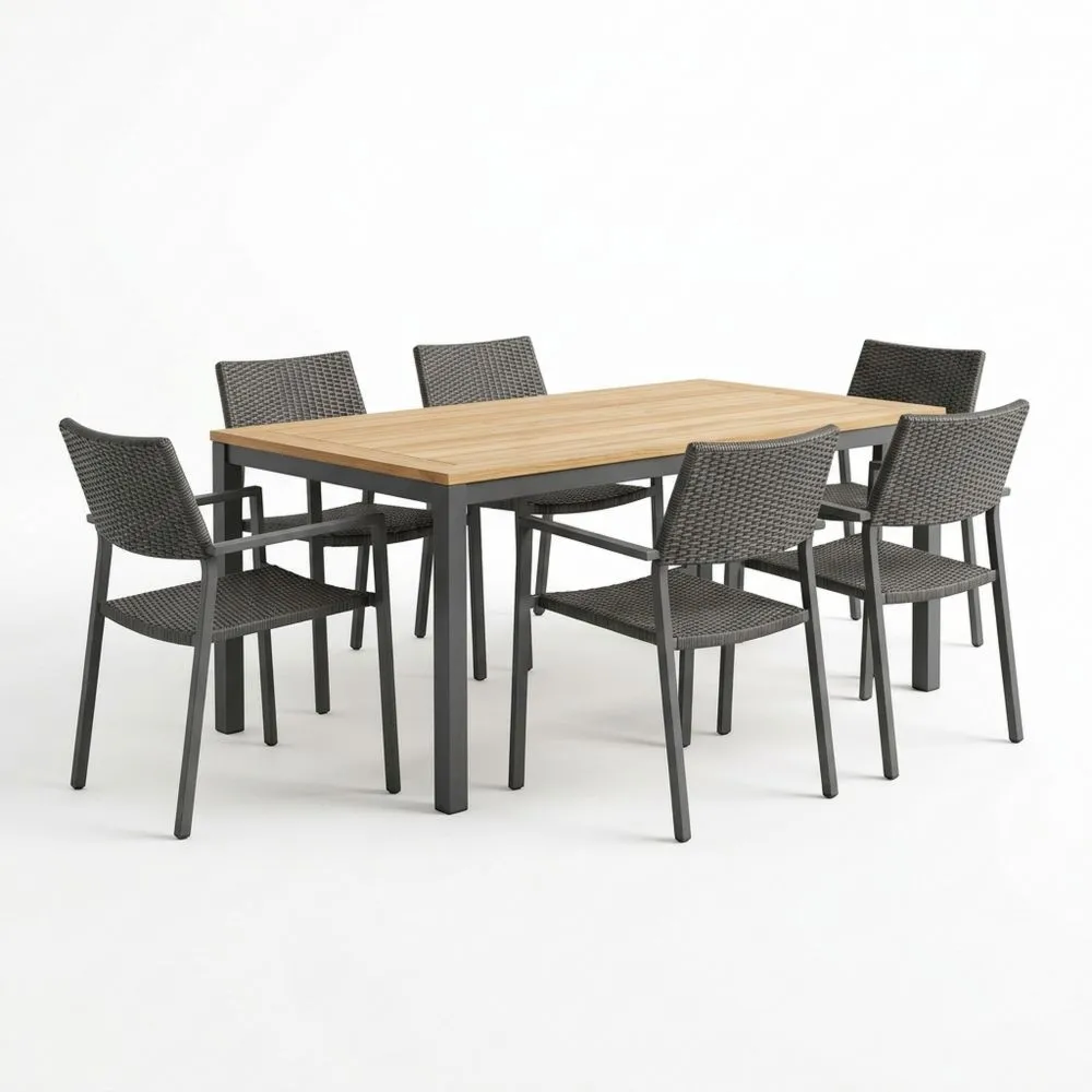 Set Tavolo con 6 Sedie per Esterni in Legno e Alluminio
