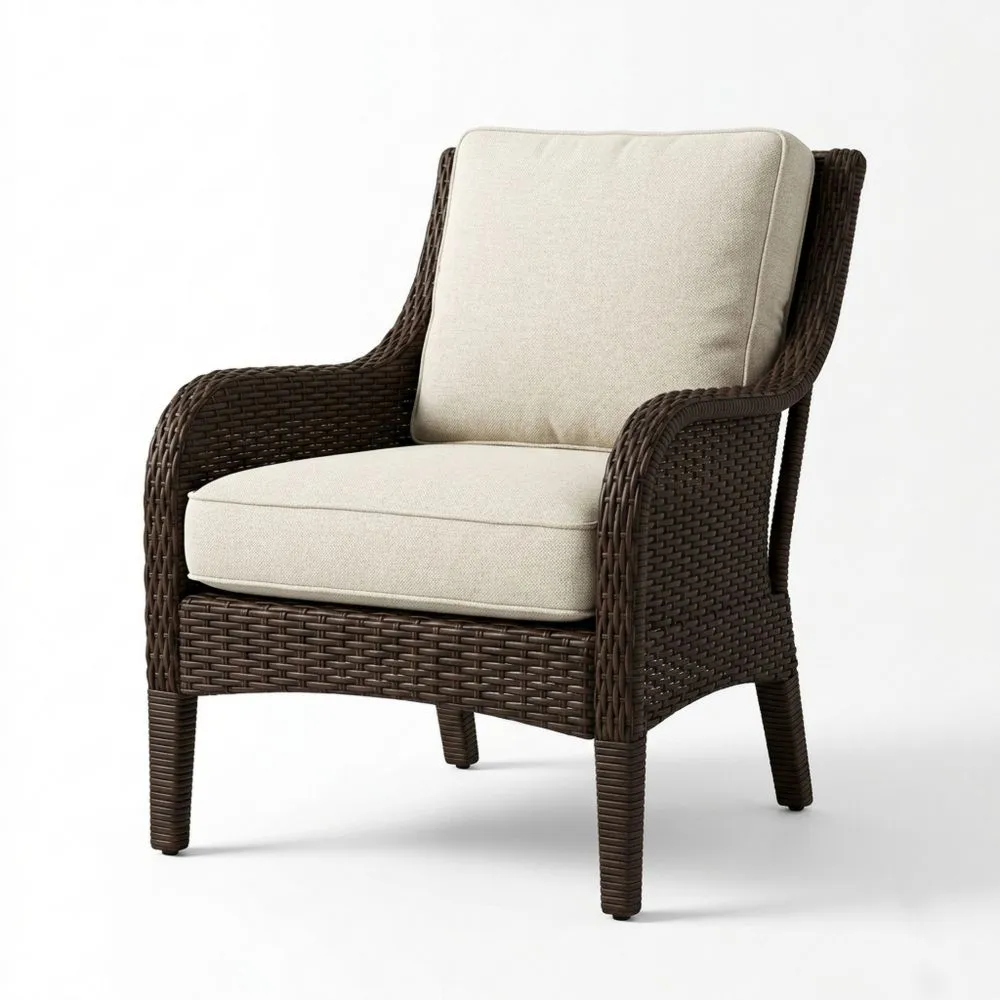 Poltrona da Esterno in Rattan Sintetico e Cuscini Beige