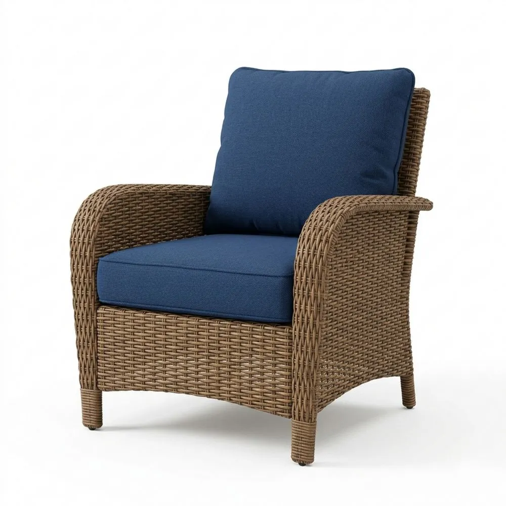 Poltrona in Rattan con Cuscini Blu