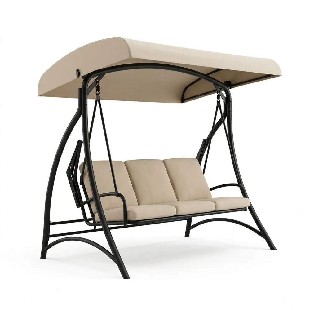 Dondolo da giardino a 3 posti in acciaio verniciato beige