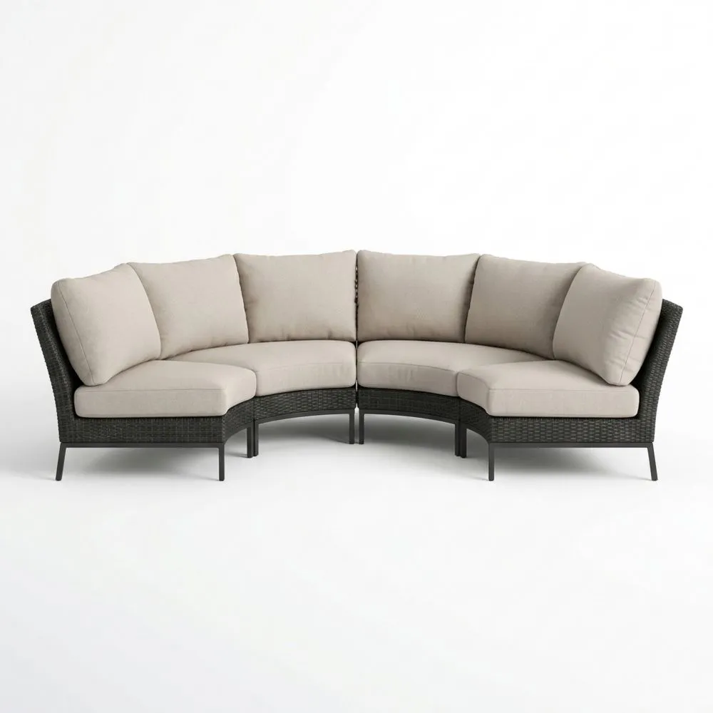 Divano Angolare in Rattan Sintetico con Cuscini Beige