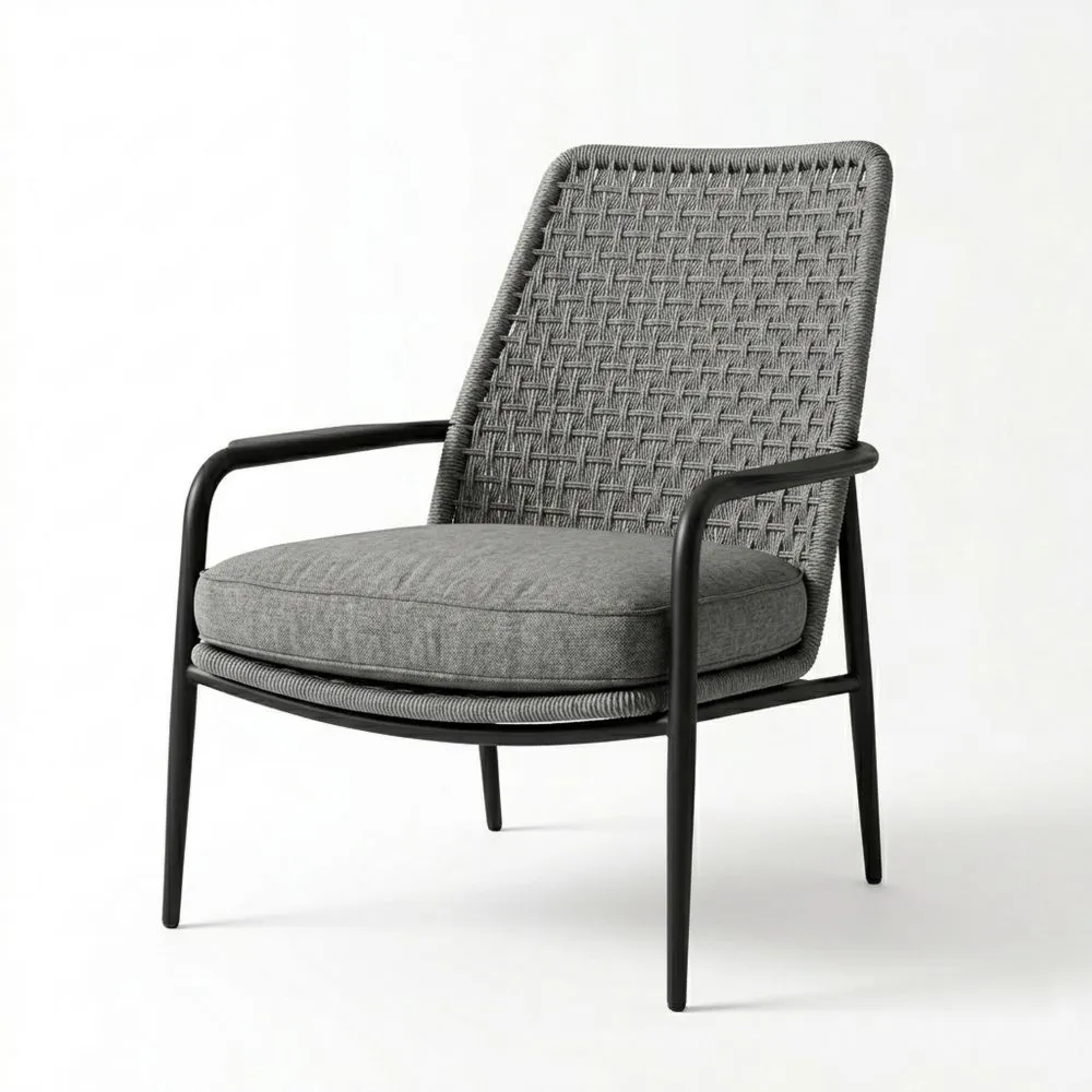 Poltrona da Giardino in acciaio con Schienale in Corda Grigia