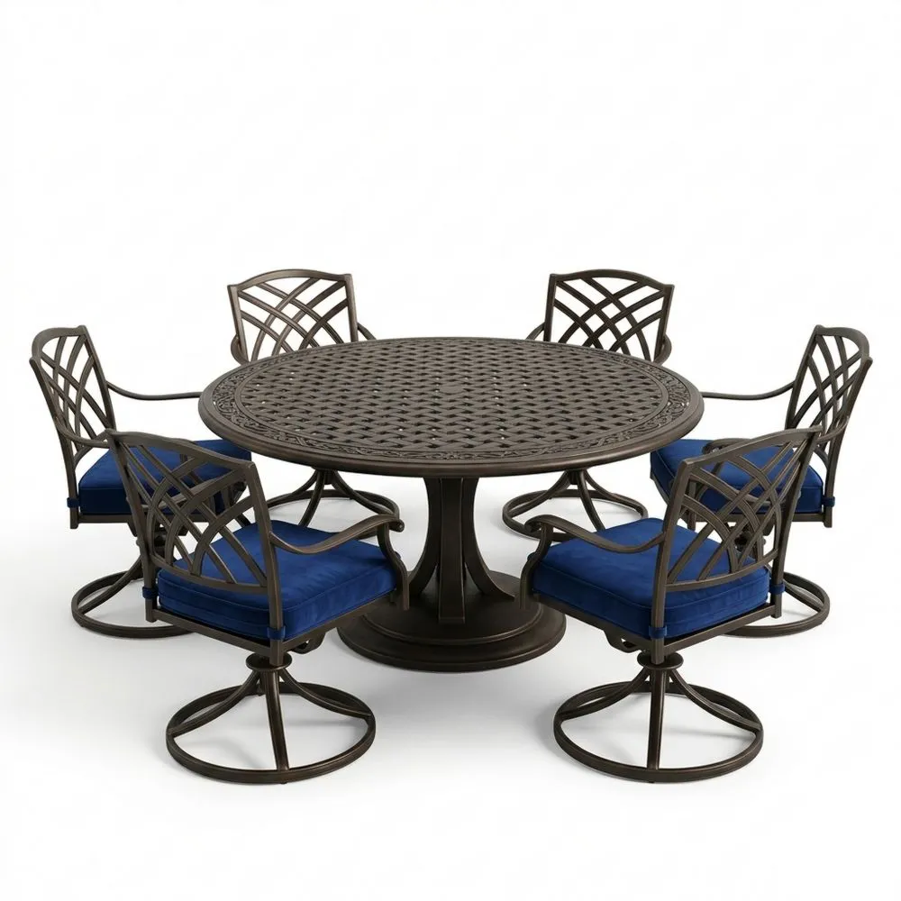 Set da pranzo da giardino in alluminio con tavolo rotondo e 6 sedie