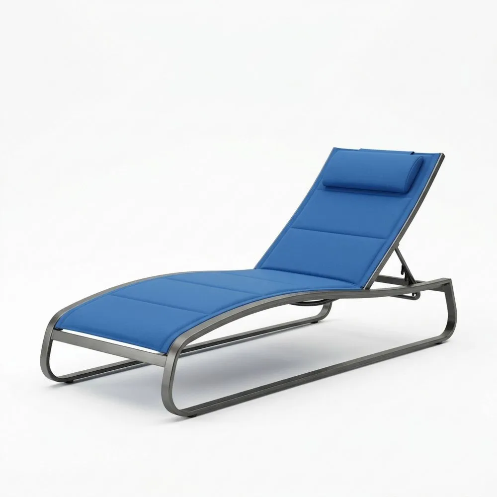 Sdraio in alluminio e Tessuto Blu con Cuscino