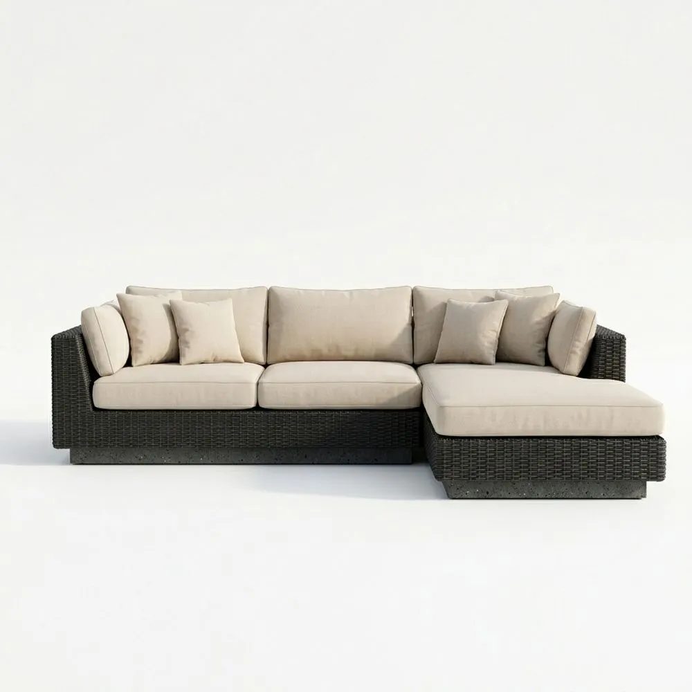 Divano angolare in rattan sintetico con cuscini in poliestere