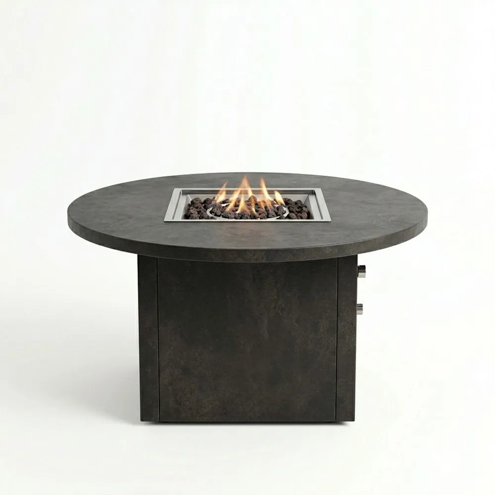 Tavolo da Fuoco Rotondo in Pietra Composita Marrone e Nero