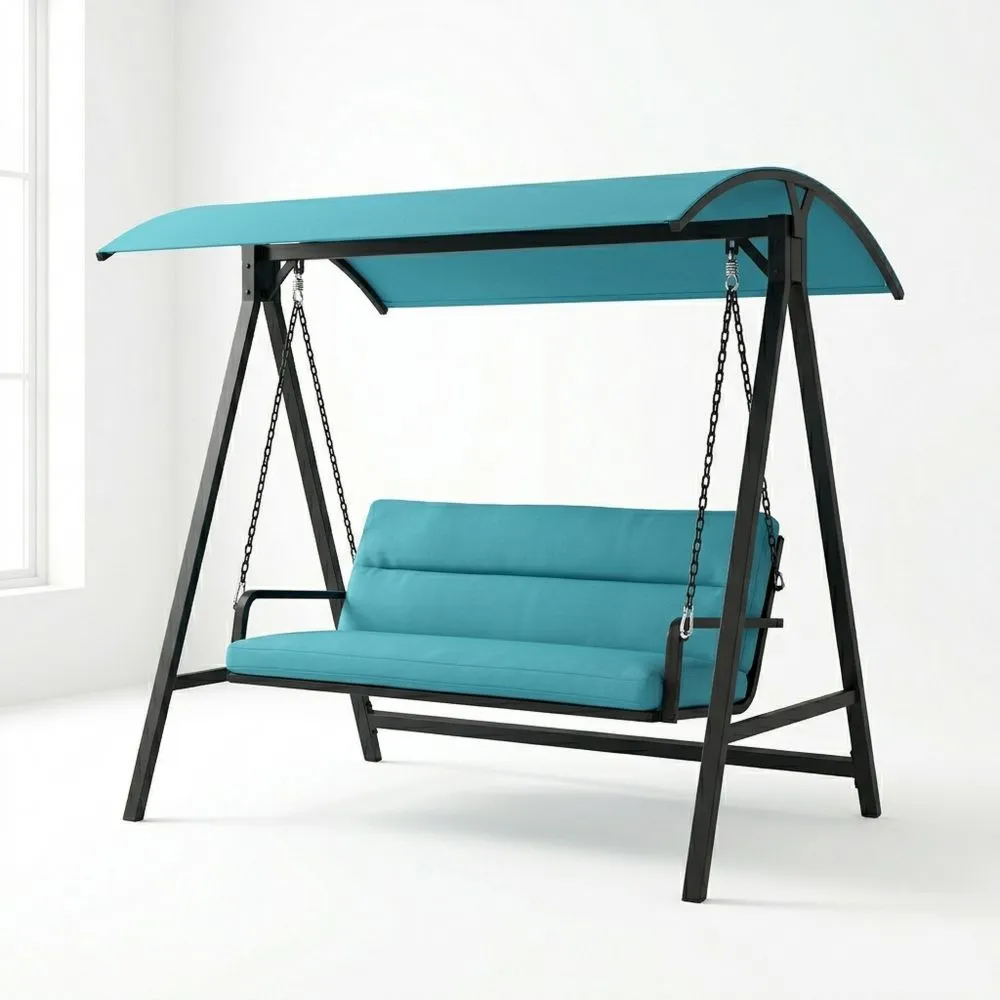 Dondolo da giardino in acciaio con tettuccio regolabile blu