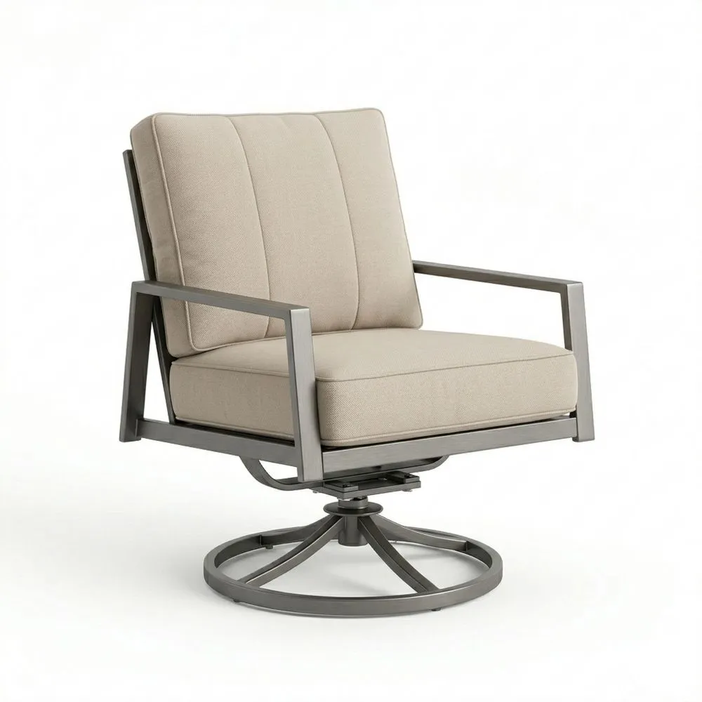 Poltrona girevole da esterno in alluminio con rivestimento in tessuto acrilico beige