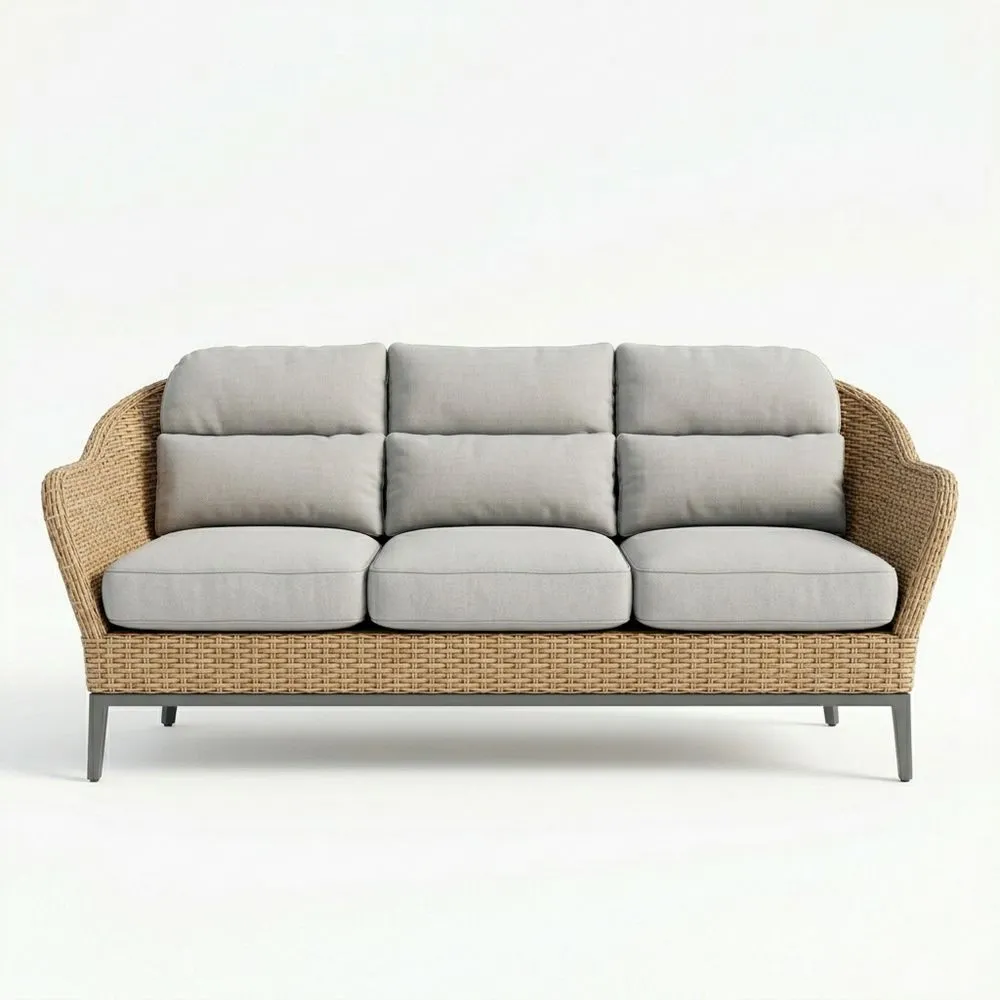 Divano a tre posti in rattan e poliestere