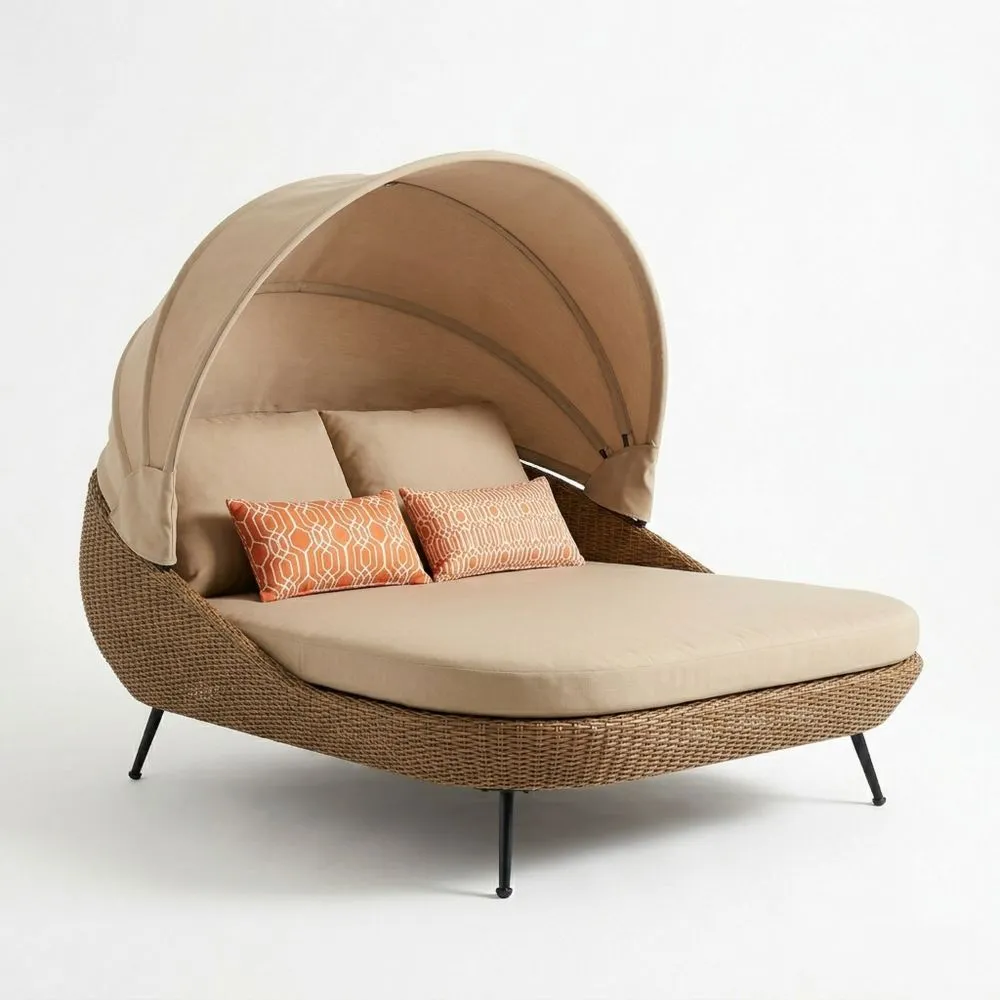 Lettino da Esterno in Rattan con Tettuccio