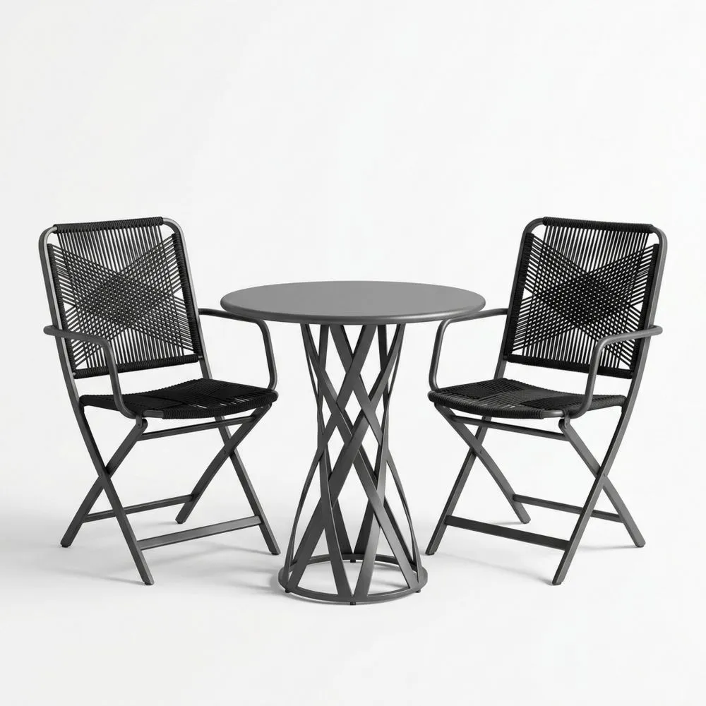 Set tavolo e sedie da giardino pieghevoli in acciaio e poliestere nero
