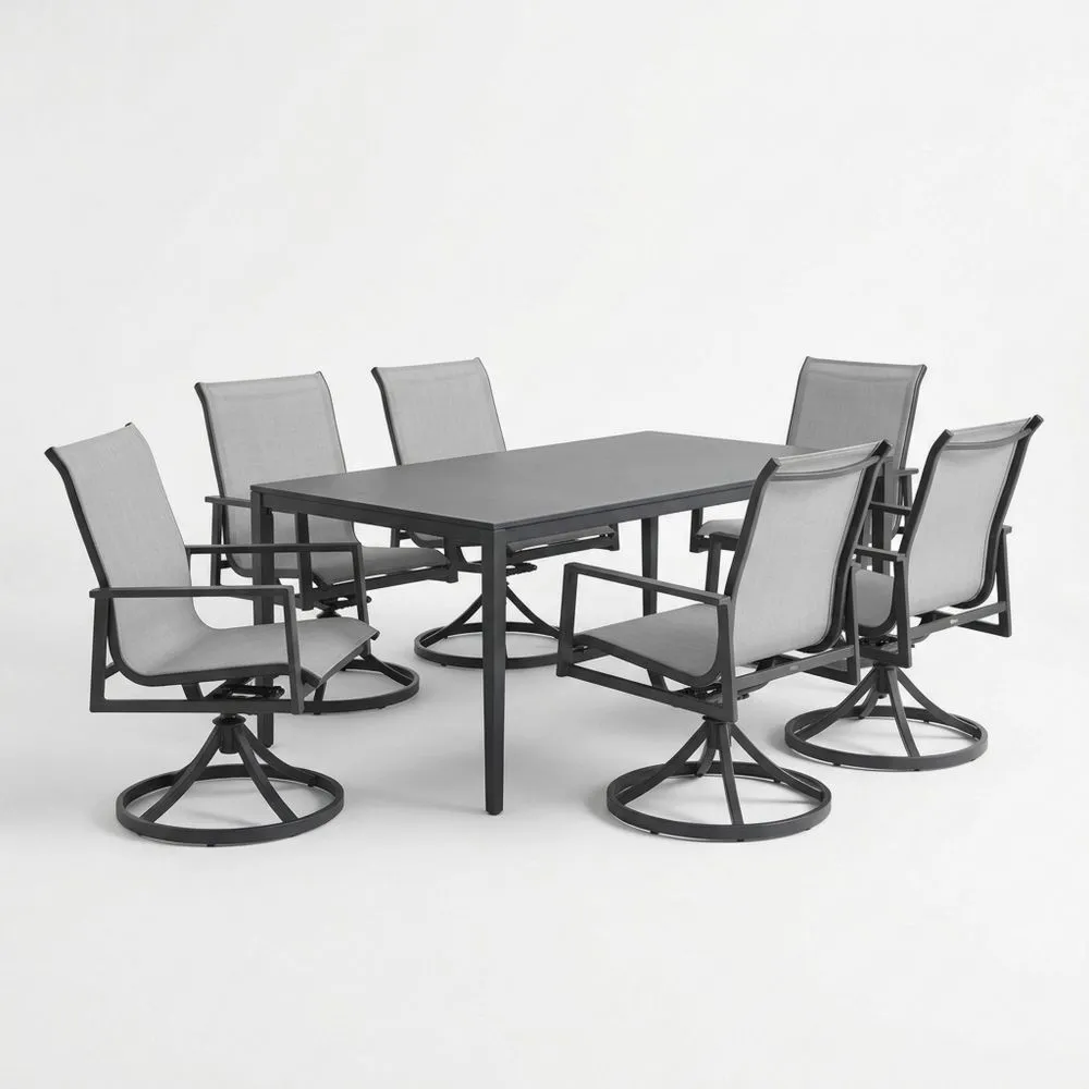 Set da pranzo esterno con tavolo rettangolare e 6 sedie in alluminio e textilene