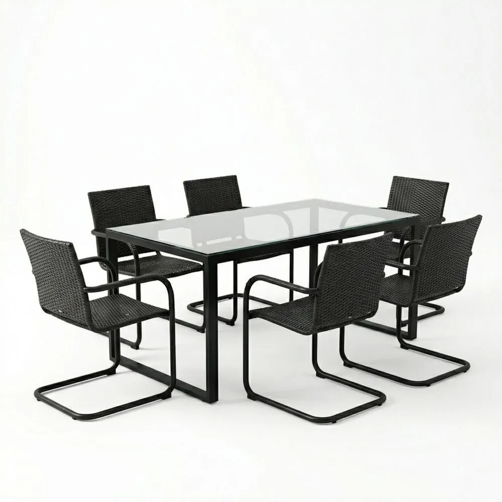 Set da Pranzo in Rattan con Piano in Vetro Temperato