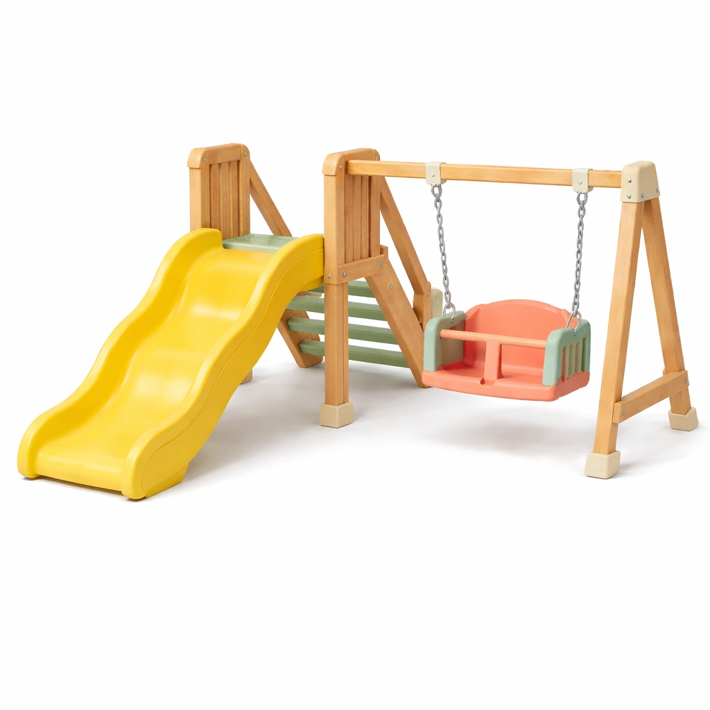 Kinderspielgerät Holz Kunststoff Rutsche Schaukel Mehrfarbig-FURNVORIX