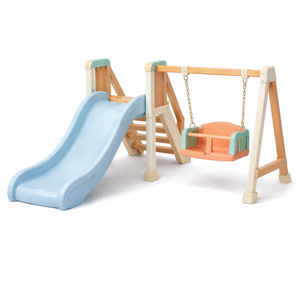 Kinderspielgerät Polypropylen Holz Rutsche Schaukel-FURNVORIX