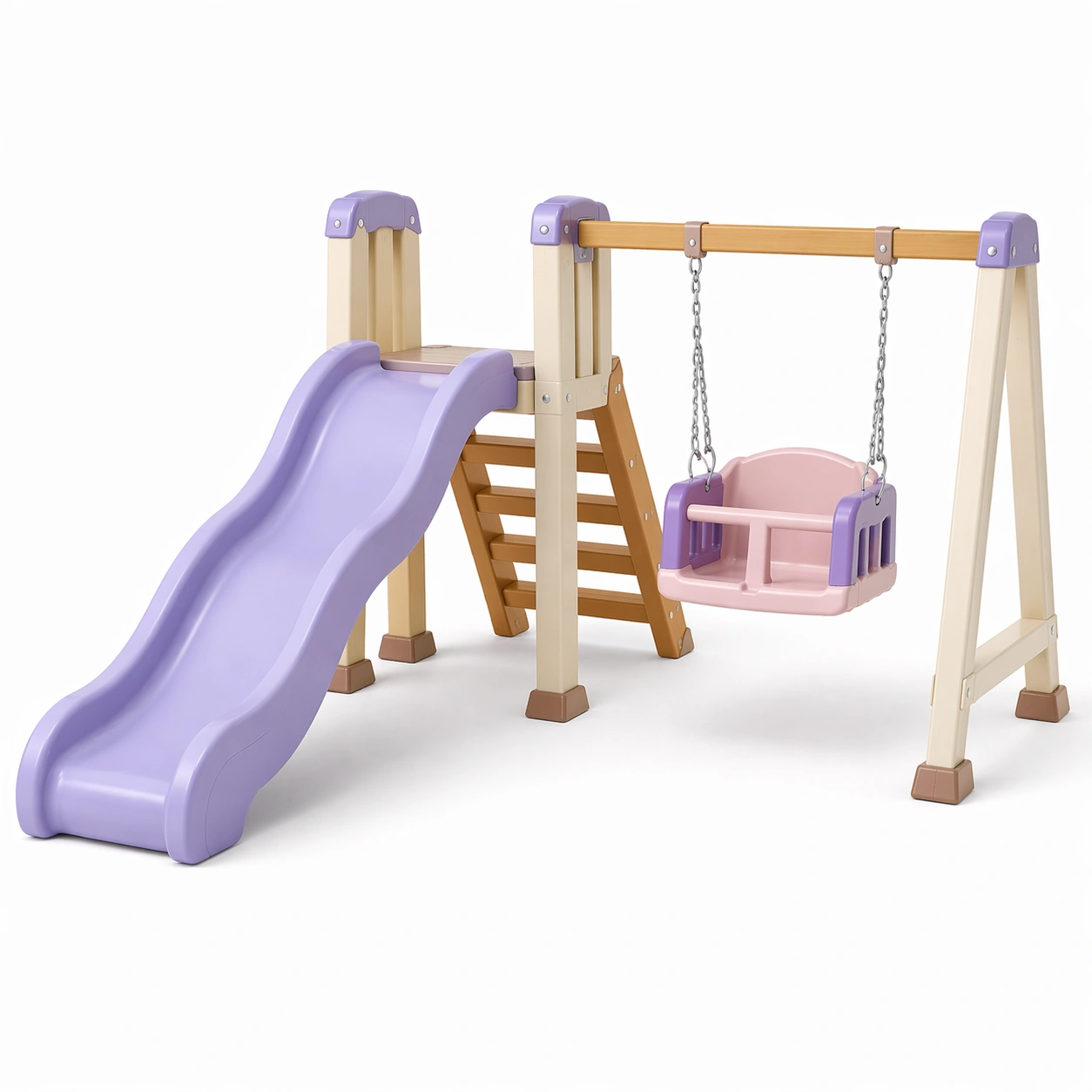 Kinderspielgerät Kunststoff Rutsche Schaukel Lila Beige Pink-FURNVORIX