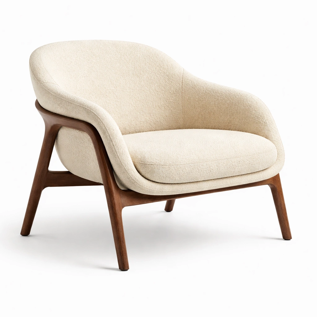 Sessel Walnussholz Stoff Beige-FURNVORIX