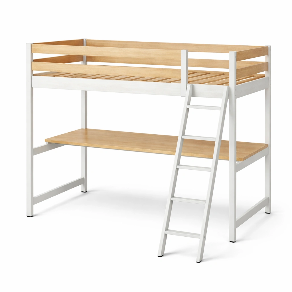 Hochbett Holz Metall Tisch Weiß Natur-FURNVORIX