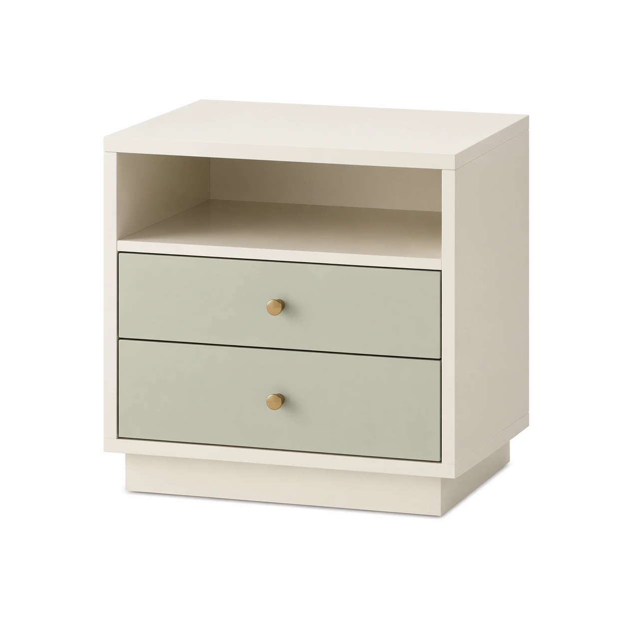 Nachttisch Holzwerkstoff Beige Salbeigrün Schubladen-FURNVORIX
