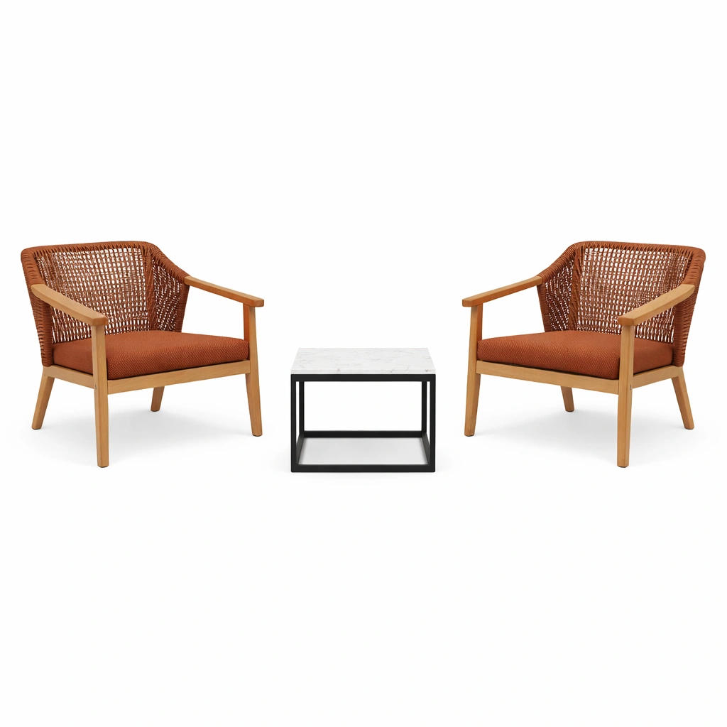 Loungeset Akazienholz Marmor Sessel Tisch-HOMVIROX