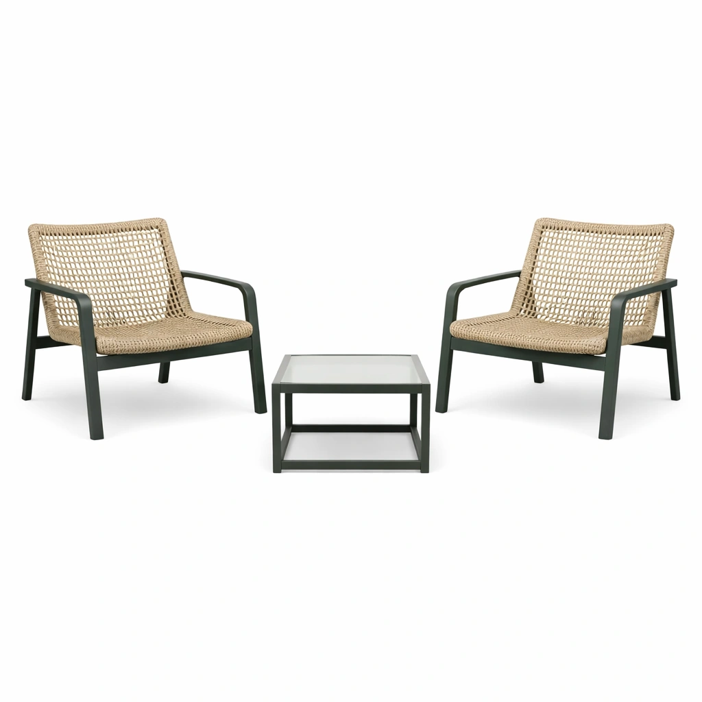 Loungeset Aluminium Polypropylen Seil Glas Beige Tiefgrün-HOMVIROX