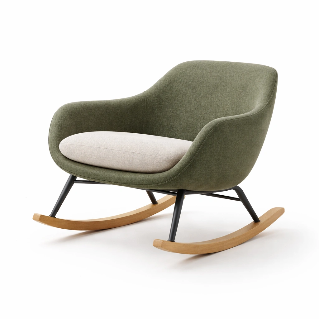 Schaukelstuhl Textil Grün Beige Metall Massivholz-HOMVIROX