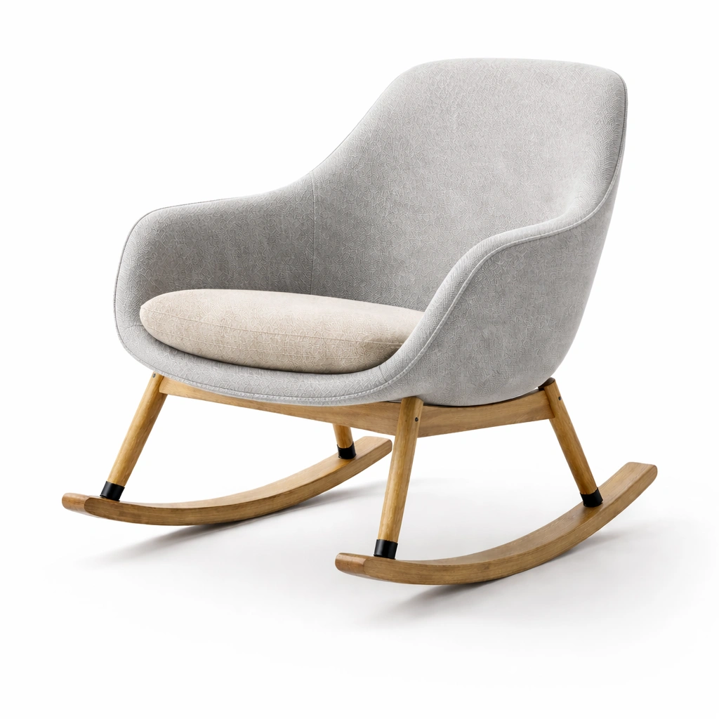 Schaukelstuhl Holz Polyesterbezug Grau Beige-HOMVIROX