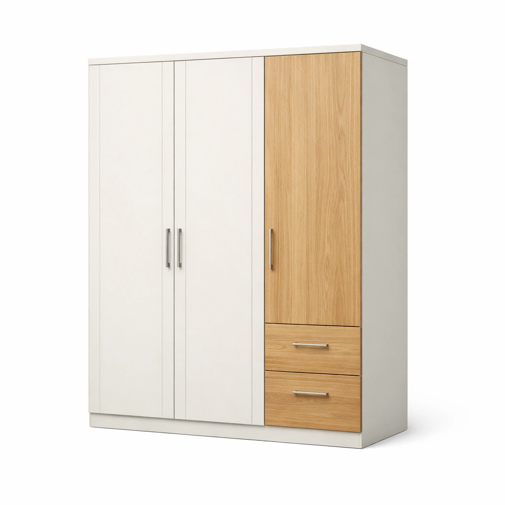 Kleiderschrank Holz Weiß Eiche-HOMVIROX
