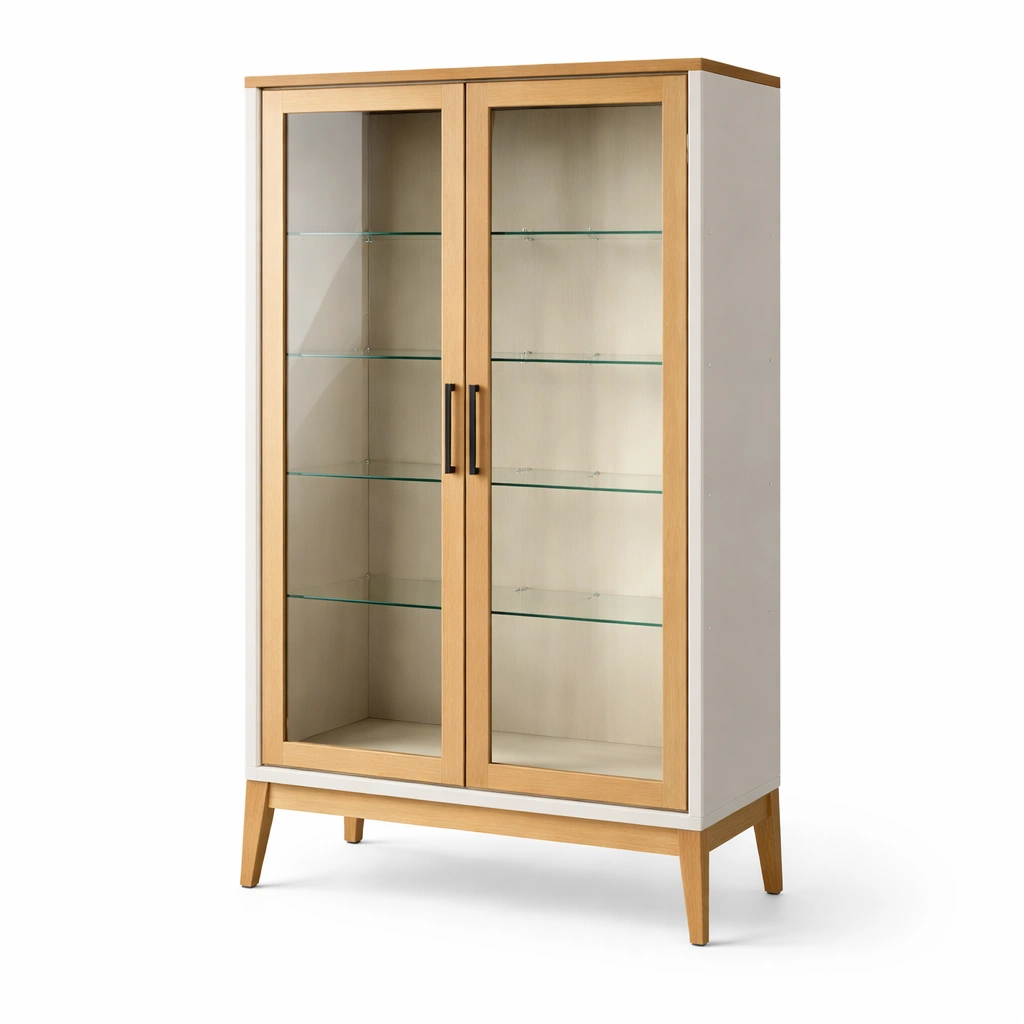 Vitrine Holz Glastüren Glasregalböden-HOMVIROX