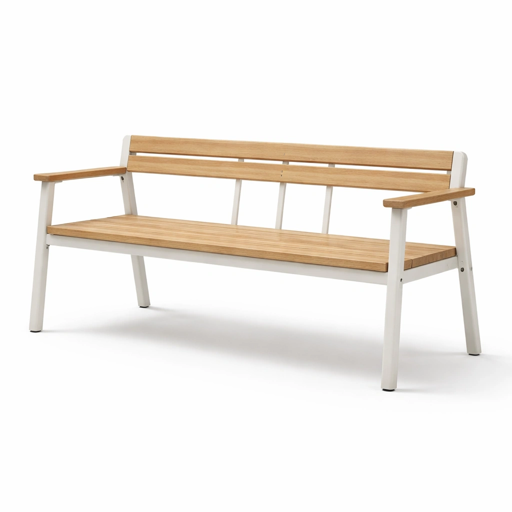 Bank Akazienholz Aluminium Weiß-HOMVIROX