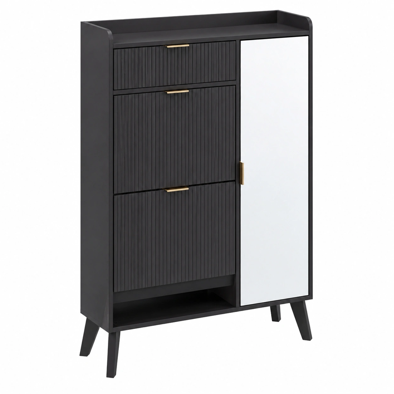 Zapatero moderno con espejo y almacenamiento multifuncional en acabado roble claro-buymirae