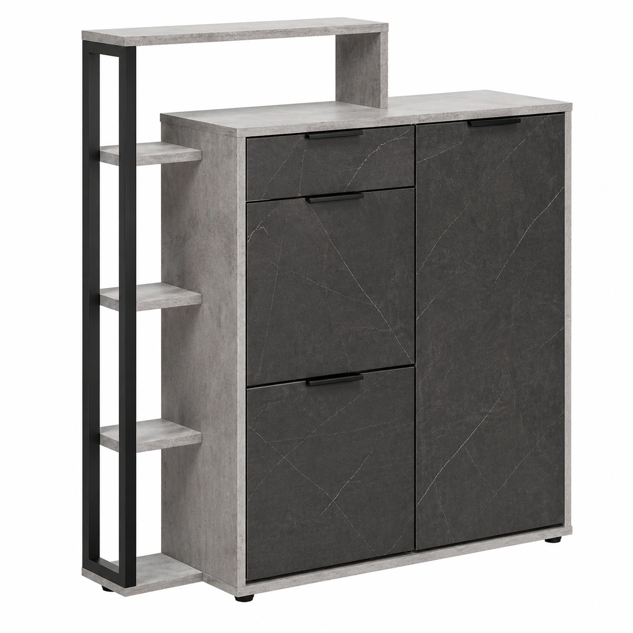 Zapatero moderno multifuncional con estantería lateral y acabado efecto piedra gris-buymirae